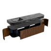 MONDIAZ THOR-DLUX 180cm meuble de salle de bains arrondi gauche + droite couleur Walnut avec 2 tiroirs et 2 portes. Vasque suspendue CLOUD gauche 1 trou de robinet couleur Lava. SW1465969