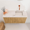 Mondiaz JOYA-DLUX 70cm toiletmeubel - kleur Oak - Wastafel FAYE positie Rechts Zonder kraangat kleur Nata. SW1424017