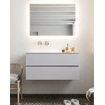 Mondiaz VICA ensemble de meuble de salle de bain - 100cm - meuble sous lavabo cale - 2 tiroirs - lavabo cloud gauche - sans trou de robinet - miroir LED - version XL 60cm de haut SW1097812