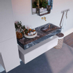 Mondiaz ALAN-DLUX Ensemble de meuble - 120cm - meuble Cale mat - 1 tiroir - Lavabo Cloud Lava suspendu - vasque Droite - 0 trous de robinet SW808307