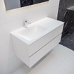 ENSEMBLE DE MEUBLE MONDIAZ VICA - 100cm - 2 tiroirs - lavabo Cloud gauche - 1 trou de robinet - solid surface talc SW409824