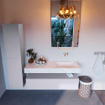 Mondiaz ALAN-DLUX Ensemble de meuble - 130cm - meuble Cale mat - 1 tiroir - Lavabo Cloud Ostra suspendu - vasque Droite - 0 trous de robinet SW807651