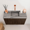Mondiaz JOYA-DLUX 60cm meuble de salle de bains - couleur Walnut - Vasque FAYE position Milieu Sans trou de robinet couleur Sombra. SW1424715