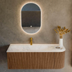 MONDIAZ KURVE-DLUX 125cm Meuble salle de bain avec module 25 D - couleur Walnut - 1 tiroir - 1 porte - vasque BIG MEDIUM gauche - 1 trou de robinet - couleur Ostra SW1137864