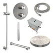 BRAUER Stripe Thermostatische Inbouw Regendouche - 3-weg - rond - 25cm douchekop - rechte muurarm - staaf handdouche - doucheslang - geïntegreerde glijstang - RVS-kleurig geborsteld PVD SW1435242