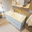 Mondiaz VICA-DLUX ensemble de meuble de salle de bain - 100cm - meuble sous-vasque argile - 2 tiroirs - lavabo encastré nuage droite - sans trous de robinet - version haute 60cm - ostra SW1087091