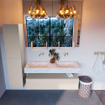 Mondiaz ALAN-DLUX Ensemble de meuble - 130cm - meuble Linen mat - 1 tiroir - Lavabo Cloud Opalo suspendu - vasque Gauche et droite - 0 trous de robinet SW806674
