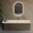 Mondiaz KURVE-DLUX Ensemble de meuble - 145x46x40cm - 1 tiroir - 1 porte - lavabo en solid surface - droite - 1 trou de robinet - Shadow SW1414373