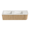 MONDIAZ KURVE-DLUX 155cm Meuble salle de bain avec module 25 D - couleur Oak - 2 tiroirs - 1 porte - vasque LEAF double / gauche - 2 trous de robinet - couleur Ostra SW1137784