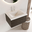 Mondiaz bukla ensemble de meubles de salle de bain 60x45x34cm 1 trou pour robinetterie lavabo milieu surface solide talc sans poignée 1 tiroir avec softclose mélamine marron foncé SW704853