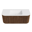 MONDIAZ KURVE 110cm Meuble salle de bain avec module 25 G et D - couleur Walnut - 1 tiroir - 2 portes - vasque CLOUD centre - sans trous de robinet - Talc SW1138558