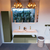 Mondiaz ALAN-DLUX Ensemble de meuble - 120cm - meuble - Army mat - 2 tiroirs - Lavabo Cloud Ostra suspendu - vasque gauche et droite - 2 trous de robinet - Beige SW807741