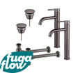 FugaFlow Eccelente Sobrado Kit robinet lavabo - pour double vasque - robinet rehaussé - bonde non-obturable - siphon design - Gunmetal PVD SW1124252