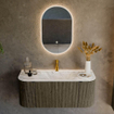 Mondiaz KURVE-DLUX Ensemble de meuble salle de bain - 110x46x40cm - 1 tiroir - 2 portes - lavabo en solid surface - milieu - 1 trou de robinet - Shadow SW1414538
