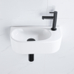 QeramiQ Fuente Ensemble lave-mains - 40x21.5x12cm - droit - lisse - demi-rond - 1 trou de robinet - céramique - robinet lave-mains noir mat - bonde - siphon abaissé - blanc brillant SW1232791