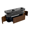 MONDIAZ THOR-DLUX 150cm meuble de salle de bains arrondi gauche + droite couleur Walnut avec 1 tiroir et 2 portes. Vasque suspendue CLOUD Double sans trou de robinet couleur Lava. SW1464664