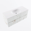 Mondiaz VICA ensemble de meuble de salle de bain - 110cm - meuble sous-vasque carrara - 2 tiroirs - lavabo moon milieu - 1 trou de robinet - version haute de 60cm - talc SW1083457