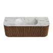 MONDIAZ KURVE-DLUX 130cm Meuble salle de bain avec module 25 G et D - couleur Walnut - 1 tiroir - 2 portes - vasque BIG SMALL centre - 1 trou de robinet - couleur Glace SW1138033