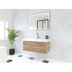 HR Matrix ensemble de meubles de salle de bain 3d 100cm 1 tiroir sans poignée avec bandeau de poignée en chêne français avec lavabo juste 1 trou de robinetterie blanc SW857074