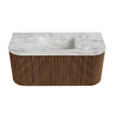 MONDIAZ KURVE-DLUX 100cm Meuble salle de bain avec module 25 G et D - couleur Walnut - 1 tiroir - 2 portes - vasque GRUNNE centre - 1 trou de robinet - couleur Glace SW1137980