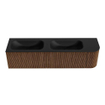 MONDIAZ KURVE 175cm Meuble salle de bain avec module 25 D - couleur Walnut - 2 tiroirs - 1 porte - vasque BIG SMALL double / gauche - 2 trous de robinet - Urban SW1138525