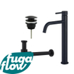 FugaFlow Eccelente Sobrado Slim Slim Kit mitigeur lavabo - robinet rehaussé - bonde clic clac - siphon design - Noir mat SW1124370
