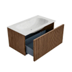 MONDIAZ KURVE-DLUX 80cm Meuble salle de bain - couleur Walnut - 1 tiroir - vasque BIG SMALL centre - sans trou de robinet - couleur Opalo SW1137631