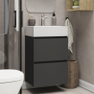 Xellanz Mini meuble bas avec 2 tiroirs 45 cm noir mat et lavabo céramique blanc brillant SW917262