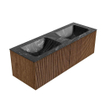 MONDIAZ KURVE-DLUX 130cm Meuble salle de bain - couleur Walnut - 2 tiroirs - vasque LEAF double - 2 trous de robinet - couleur Lava SW1137273