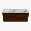 Mondiaz CIRO-DLUX Badkamermeubelset - 130x45x50cm - Solid surface wastafel Frappe - 2 wasbak Dubbel - 2 kraangaten - 4 lades - Walnut SW1530292