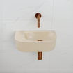 QeramiQ Fuente Ensemble de Lavabo - 40x21.5x12cm - strié - demi-rond - sans trou pour robinet céramique - ensemble de robinet en cuivre brossé - bouchon de vidange - siphon réduit - beige SW1233129