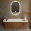 MONDIAZ KURVE-DLUX 130cm Meuble salle de bain avec module 25 G et D - couleur Walnut - 1 tiroir - 2 portes - vasque BIG SMALL centre - sans trou de robinet - couleur Ostra SW1137865