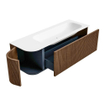 MONDIAZ KURVE 135cm Meuble salle de bain avec module 25 G - couleur Walnut - 1 tiroir - 1 porte - vasque BIG MEDIUM droite - sans trous de robinet - Talc SW1138291