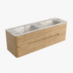 Mondiaz CIRO-DLUX Meuble de salle de bains - 150x45x50cm - Vasque solid surface Frappe - 2 bacs Double - 2 trous de robinet - 4 tiroirs - Chêne SW1530871