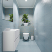 MONDIAZ ADA Toiletmeubel - 80x30x50cm - 1 kraangat - 2 lades - talc mat - wasbak midden - Solid surface - Wit SW472507