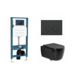 QeramiQ Dely Swirl Ensemble WC - réservoir encastré QeramiQ Flush - abattant slim - plaque de commande plastique anthracite mat - boutons ronds - noir mat SW1578325