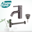 FugaFlow Eccelente Sobrado Kit mitigeur lavabo - robinet bas - bonde non-obturable - siphon design bas - PVD Gunmetal SW1124171