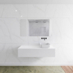 Mondiaz Lagom Meuble salle de bains 130x30.9x45cm Solid Surface Talc 1 tiroir avec lavabo BINX vasque à poser Droite sans trous de robinet SW409100