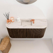 Mondiaz JOYA-DLUX 83.2cm toiletmeubel - ronding links en rechts kleur Walnut - Wastafel FAYE positie Midden 1 kraangat kleur Nata. SW1424542