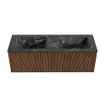 MONDIAZ KURVE-DLUX 130cm Meuble salle de bain - couleur Walnut - 2 tiroirs - vasque LEAF double - sans trou de robinet - couleur Lava SW1137271