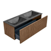 MONDIAZ KURVE-DLUX 120cm Meuble salle de bain - couleur Walnut - 1 tiroir - vasque LEAF double - 2 trous de robinet - couleur Lava SW1137264