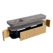 MONDIAZ THOR-DLUX 190cm badmeubel ronding links + rechts kleur Oak met 2 lades en 2 deuren. Vrijhangende wastafel CLOUD Links zonder kraangat kleur Oza. SW1466801