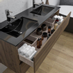 Adema Chaci Ensemble de meuble 121x46x57cm avec 2 tiroirs sans poignée 2 vasques en céramique noir avec trous de robinet Noix SW809404