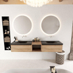 MONDIAZ BUKLA 200cm meuble de salle de bain avec module ouvert 40 couleur Chêne blanchi avec 2 tiroirs. Lavabo CLOUD double 0 trou de robinet couleur Urbain. SW1382191