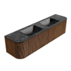 MONDIAZ KURVE-DLUX 180cm Meuble salle de bain avec module 25 G et D - couleur Walnut - 2 tiroirs - 2 portes - vasque LEAF double - sans trou de robinet - couleur Lava SW1137292