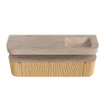 MONDIAZ THOR-DLUX 170cm badmeubel ronding links + rechts kleur Oak met 1 lade en 2 deuren. Vrijhangende wastafel CLOUD Rechts 1 kraangat kleur Saba. SW1465715