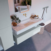 Mondiaz ALAN-DLUX Ensemble de meuble - 120cm - meuble Clay mat - 1 tiroir - Lavabo Cloud Opalo suspendu - vasque Centre - 0 trous de robinet SW806991