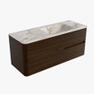 Mondiaz CIRO-DLUX Badkamermeubelset - 120x45x50cm - Solid surface wastafel Frappe - 1 wasbak Rechts - 1 kraangat - 2 lades - Walnut SW1530285