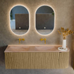 MONDIAZ KURVE-DLUX Meuble de salle de bains 145cm arrondi à droite couleur Dusk avec 1 tiroir et 1 porte. Lavabo LEAF Double / Gauche sans trou de robinet Saba. SW1433382