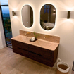 Mondiaz CIRO-DLUX Meuble de salle de bains - 150x45x50cm - plan vasque solid surface Arena - 2 vasques double - sans trous de robinetterie - 4 tiroirs - Noyer SW1530441